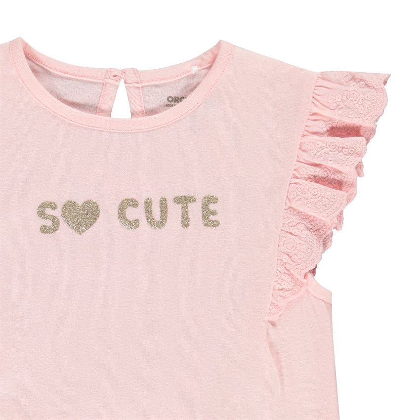 T-shirt manches courtes volantées en jersey avec print glitter pour bébé fille - Rose