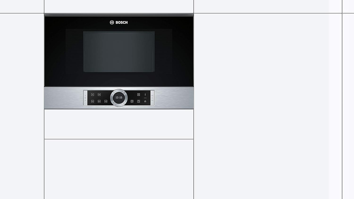 Bosch BFL634GS1 Serie 8 Einbau-Mikrowelle, 38 x 60 cm, 900 W, Türanschlag Links, AutoPilot 7 7 Automatikprogramme, Reinigungsunterstützung, TFT-Touchdisplay, LED-Beleuchtung gleichmäßige Ausleuchtung