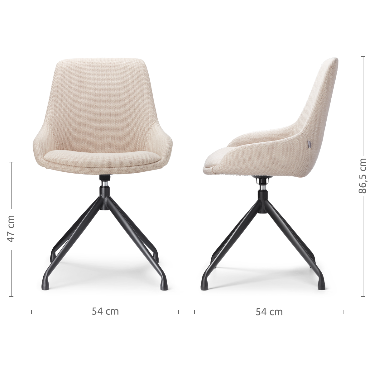 Eetkamerstoel Nola-Isa beige draaibaar - zwart onderstel