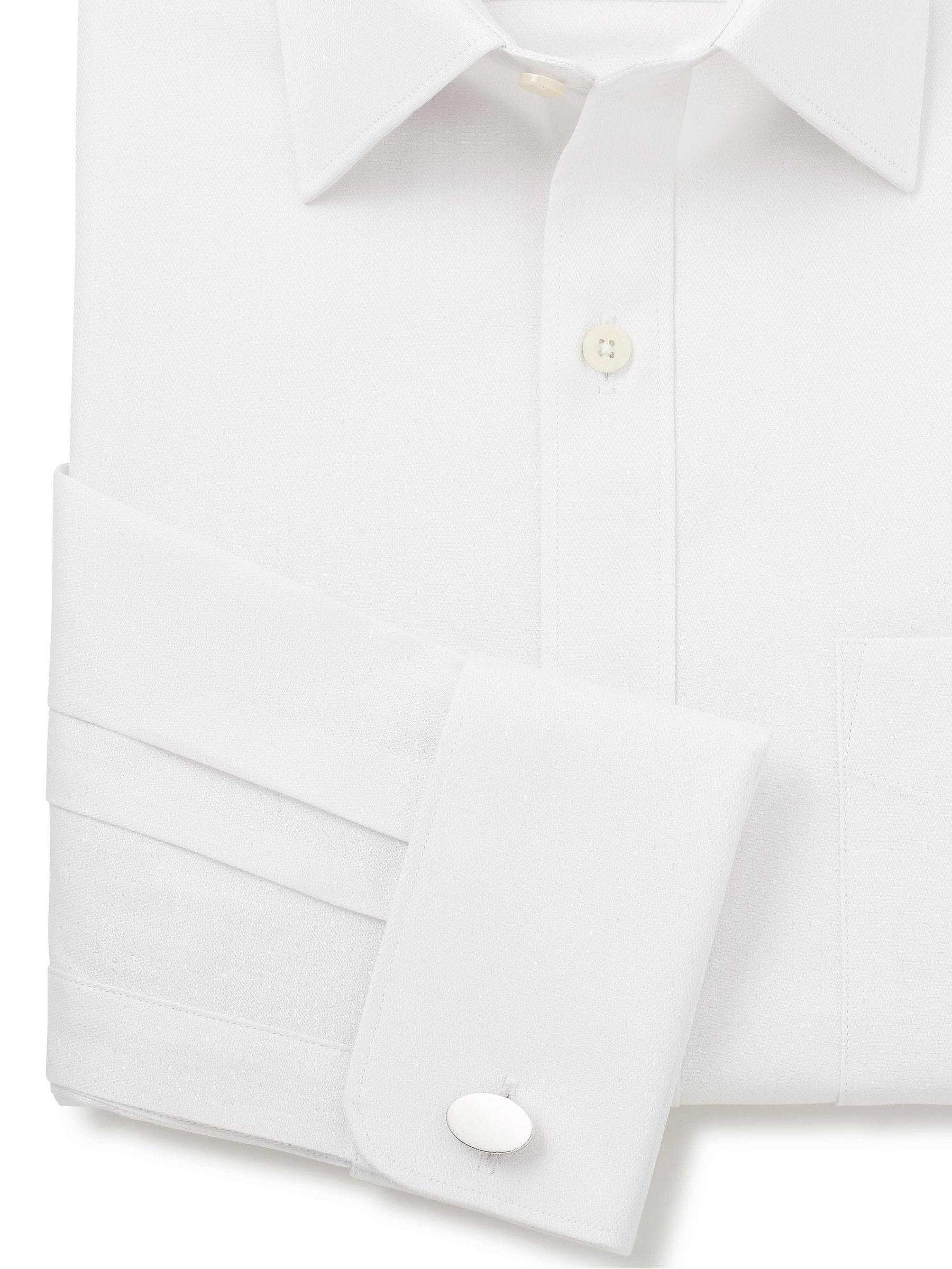 Wit - Savile Row Company Classic Fit formeel overhemd met visgraatmotief en dubbele manchet van 100% katoen