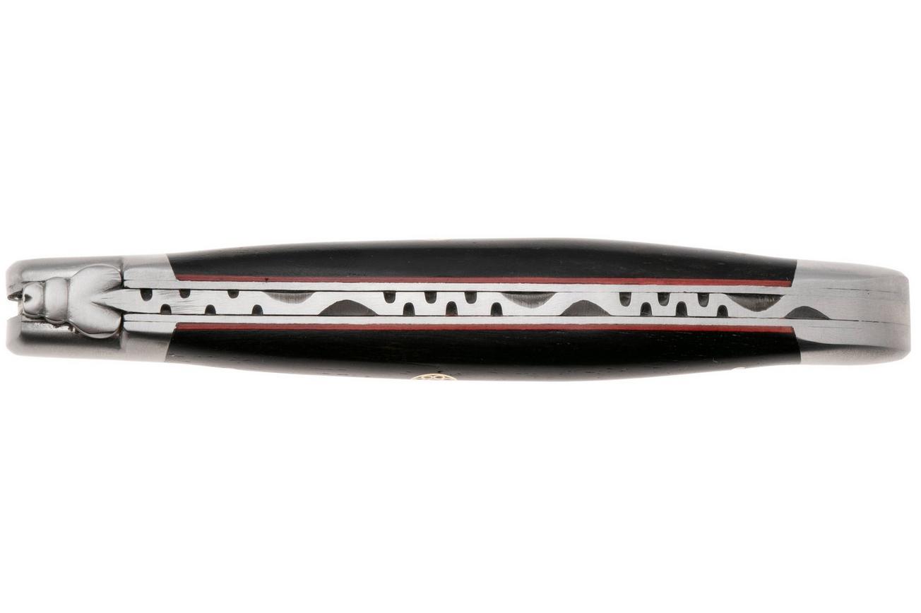 Laguiole en Aubrac Ebony Red Mosaic Pin, Red Inlay, Matt Bolster, zakmes, 12 cm