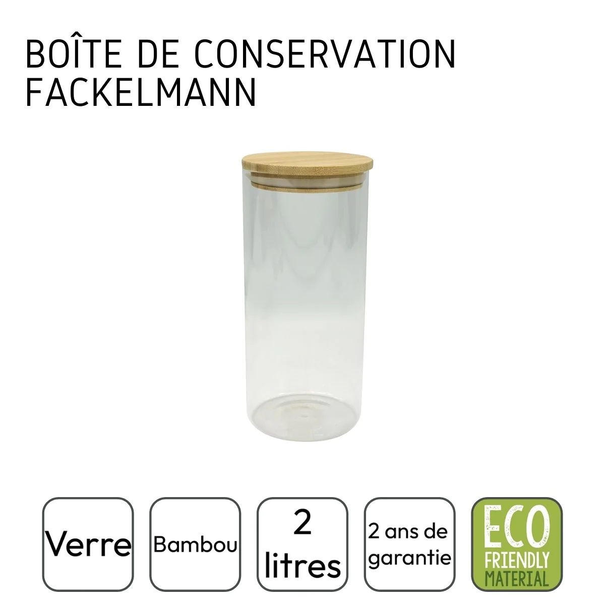Boite de conservation en verre 2 litres avec couvercle en Bambou Eco F