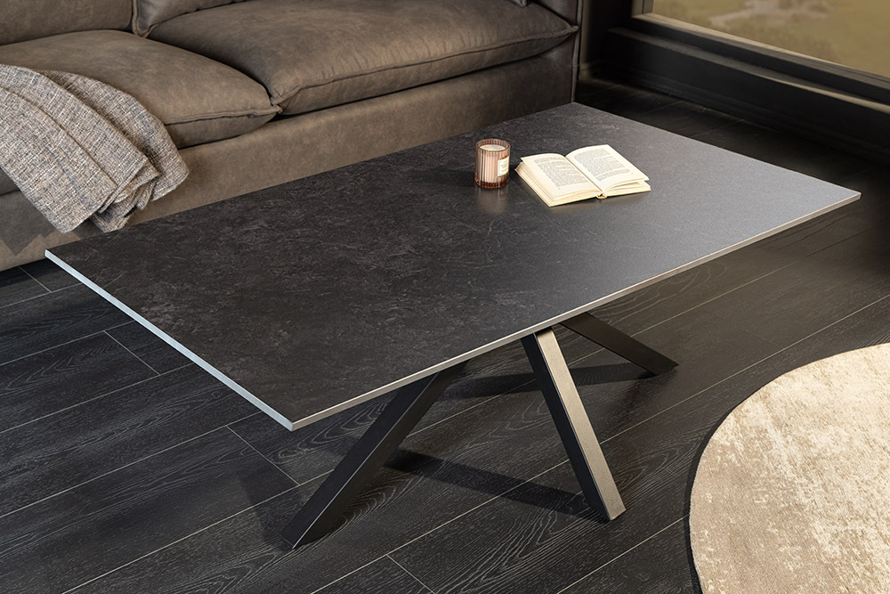 Moderner Couchtisch GALAXIE 100cm anthrazit Keramik schwarz Metall Sterngestell