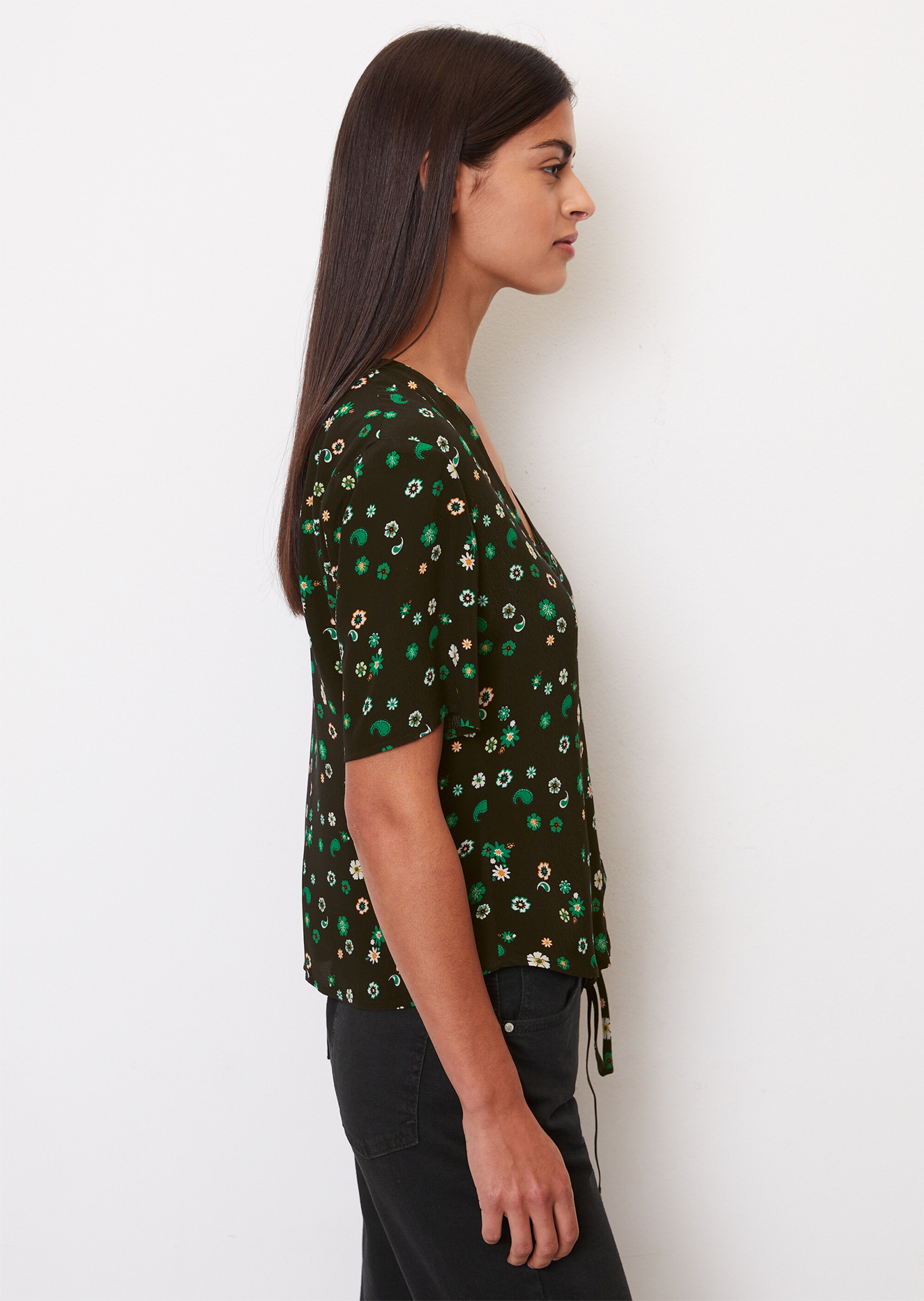 Gemusterte V-Neck-Bluse regularaus LENZING™ ECOVERO™