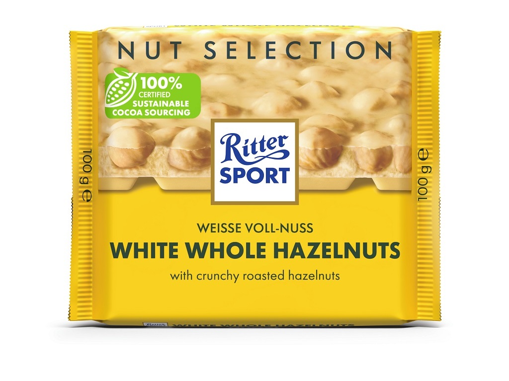 CHOCOLATE RITTER SPORT BRANCO AVELÃS NUT SEL 100G