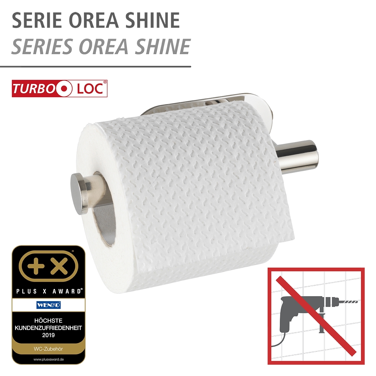 Wenko Orea turbo-loc toiletrolhouder RVS glans