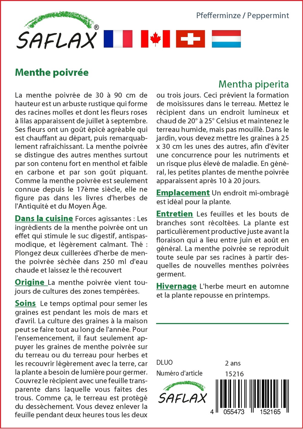 Kit cadeau - menthe poivrée - 300 graines - mentha piperita