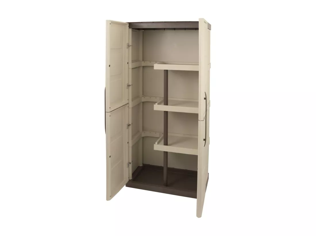 Armoire d'extérieur Avelgem, Armoire de balcon polyvalente, armoire à balais 2 portes, 100% Made in Italy, 70x47h178 cm, Beige et Marron, Finition damier