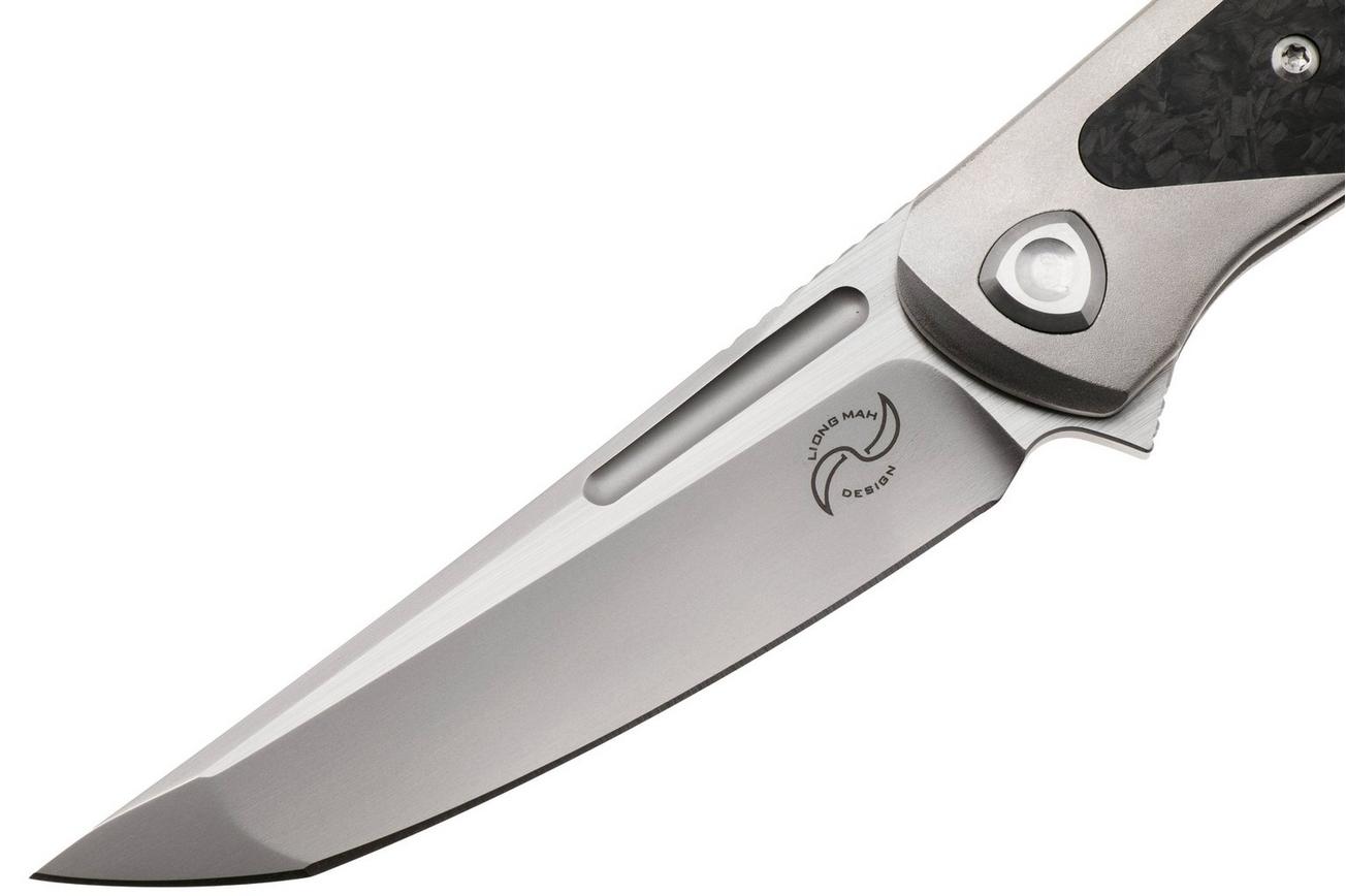 Liong Mah Warrior 3 Bead Blasted Böhler M390, Titanium Marbled Carbonfiber Inlay, zakmes