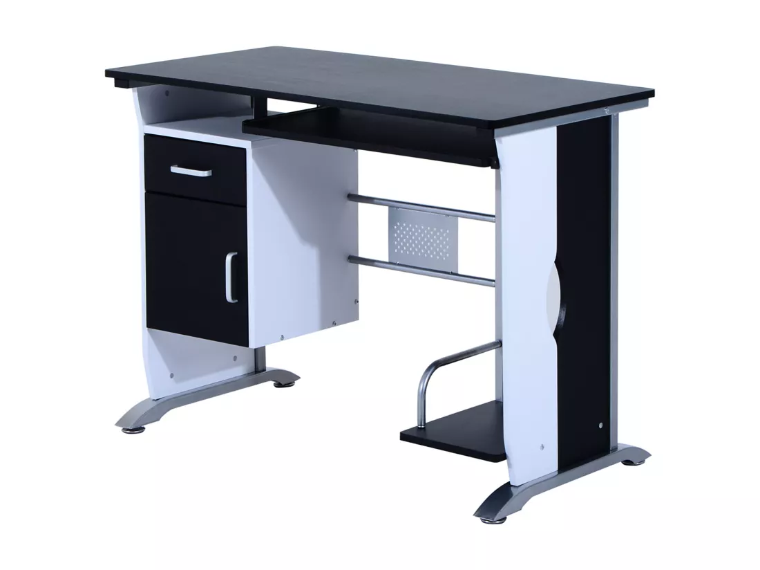 Bureau informatique design en mdf 100 L x 52 I x 75H cm noir et blanc