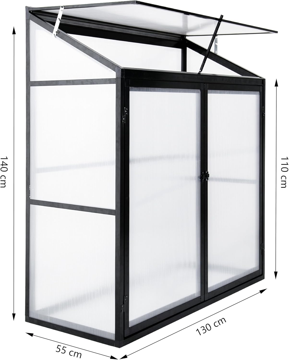Aluminium Anlehngewächshaus Beistell Tomatengewächshaus klein Gewächshaus Doppeltür Treibhaus 140x55X130 cm schwarz