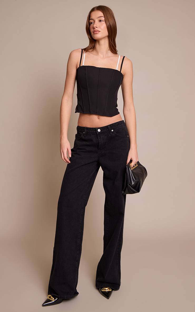 Noir Corset À Bretelles Contrastées Tissé