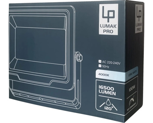 LUMAK PRO LED wandspot IP65 100W 16500 lm 4000 K Stroomkabel 3G1.0mm² H05RN-F 0.5 m + snelsluiting