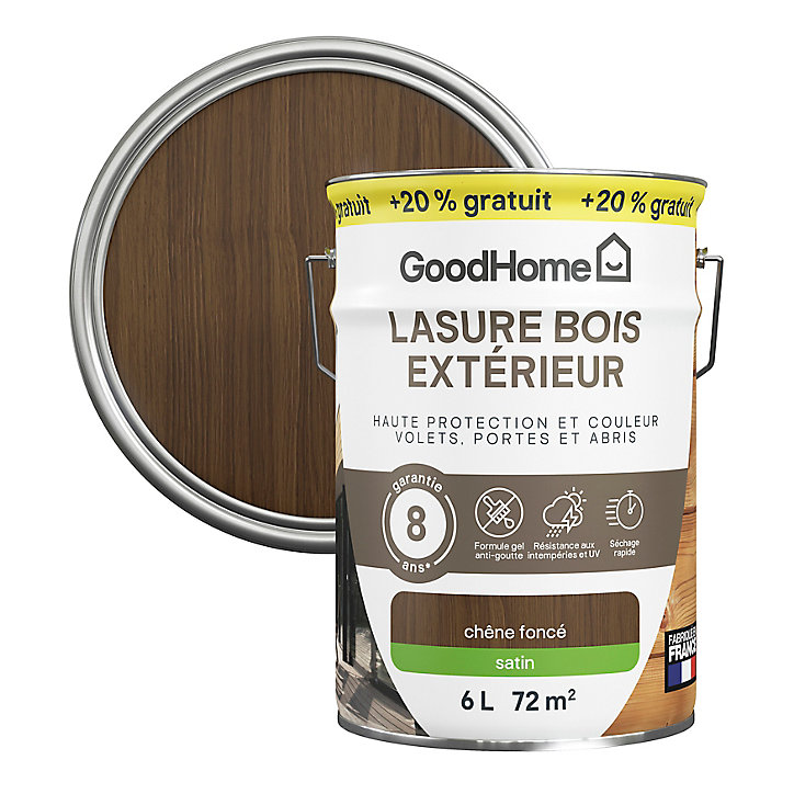 Lasure extérieure GoodHome chêne foncé satin 8 ans 5L + 20% gratuit