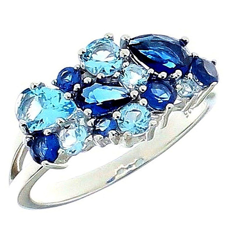 Bague femme taille 58 pavée de cubics zirconium bleu en argent 2mm EN23
