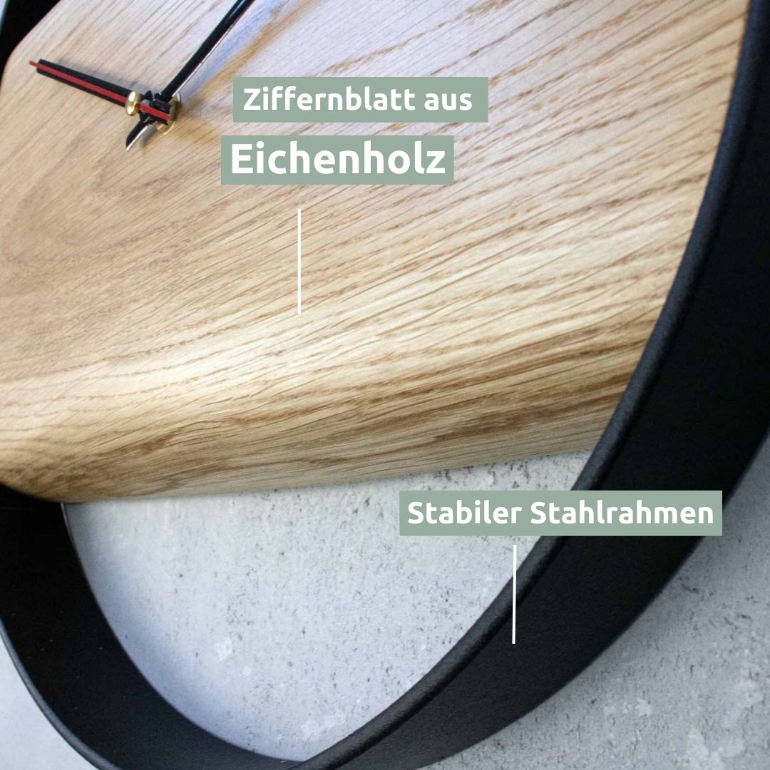 holz4home® Holz-Wanduhr „Polished“ gerahmt mit polierter Oberfläche | Ø 43 cm