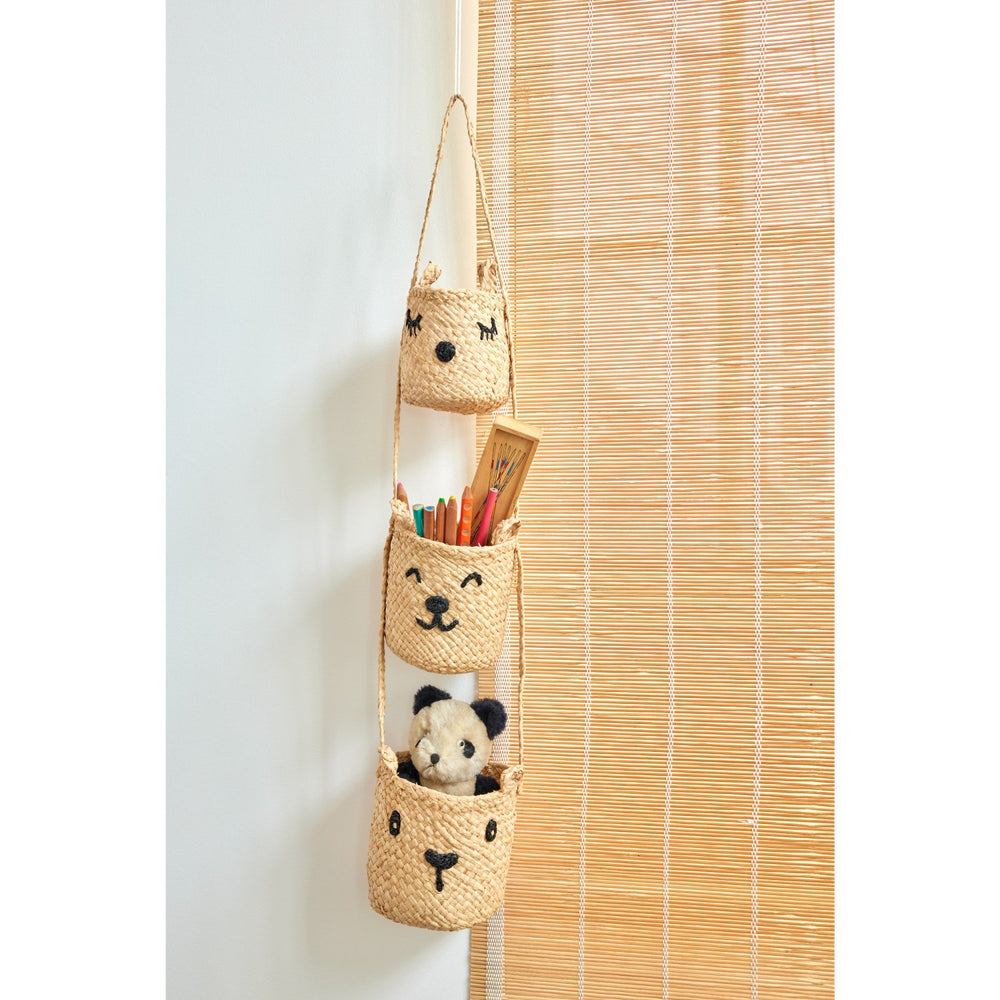 Køb Rice Raffia 3-Tier Hanging Opbevaring Med Animal Faces I Natural
