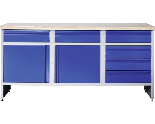 Industriële werkbank B 4.0, 1770 x 880 x 700 mm, 2 deuren, 6 laden, grijs/blauw