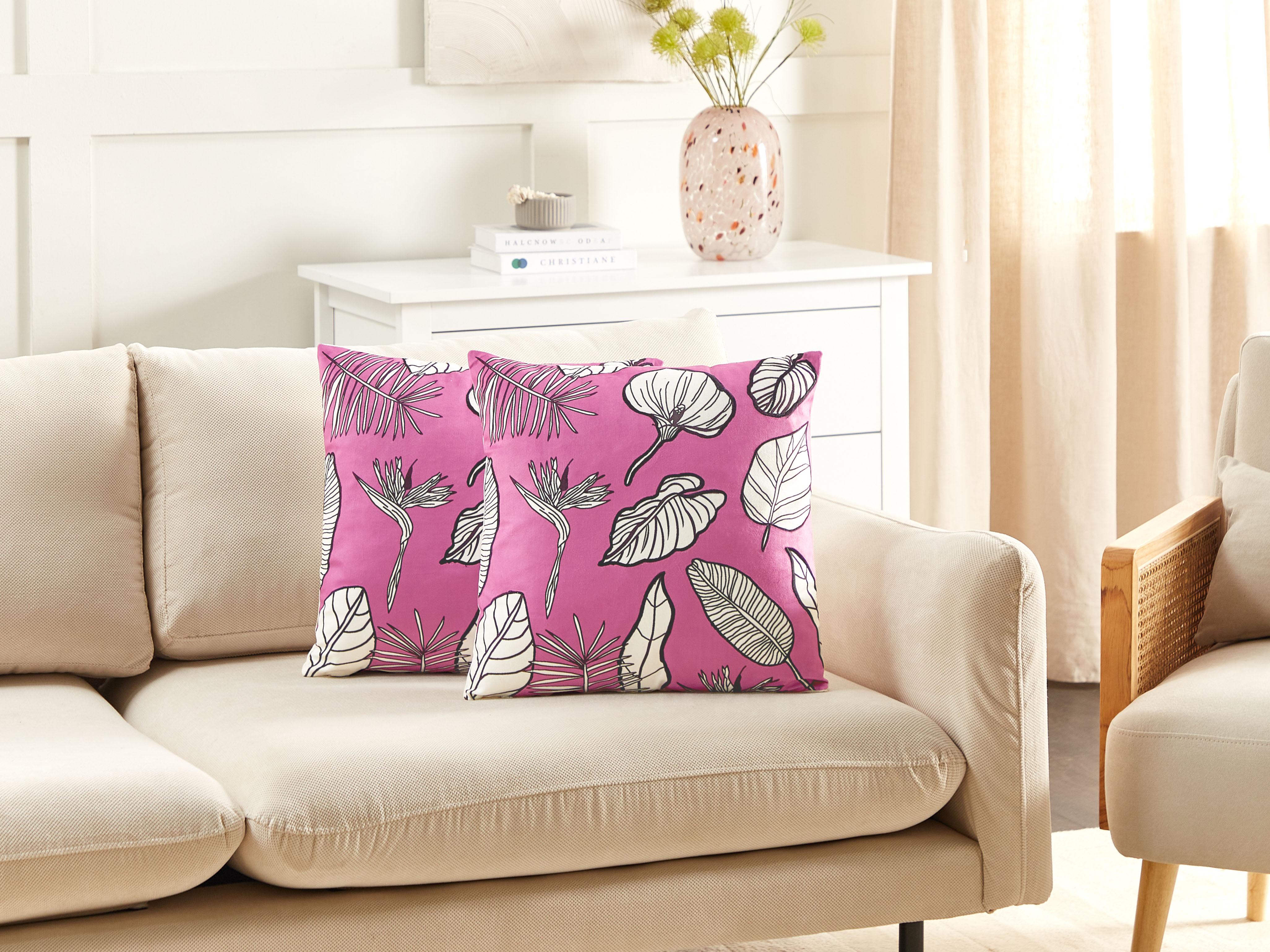 Set van 2 sierkussens MALVA Fluweel 45 x 45 cm Roze bloempatroon