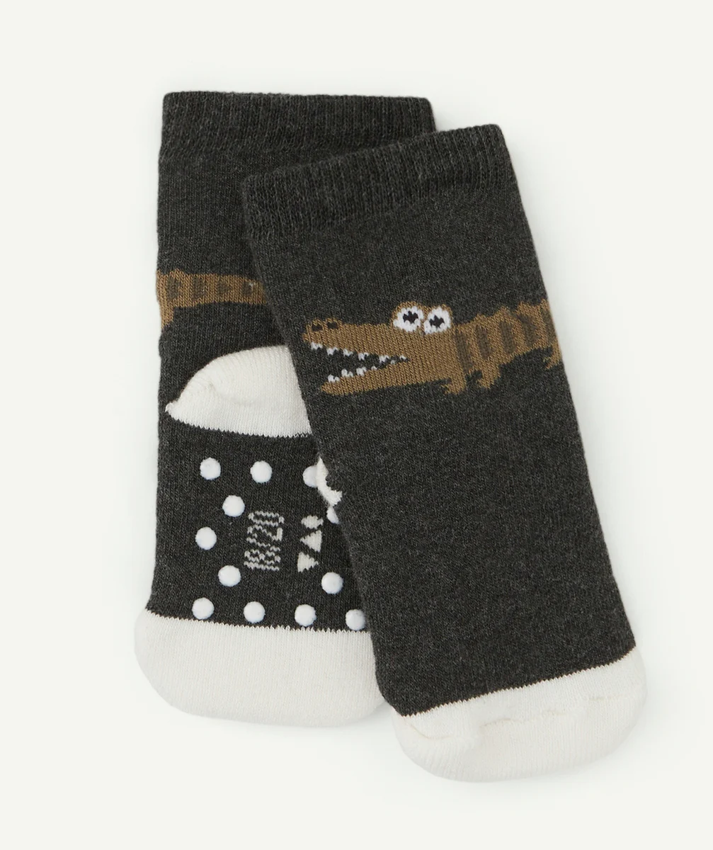 LOT DE CHAUSSETTES BÉBÉ GARÇON GRISES AVEC CROCODILES