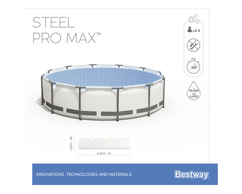 Bovengronds zwembadframe zwembadset Bestway Steel Pro MAX™ rond Ø 549x122 cm incl. patroonfiltersysteem & ladder grijs