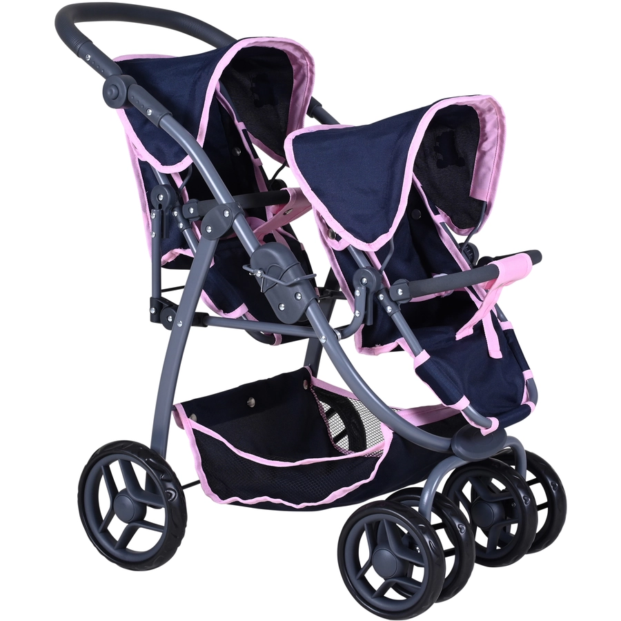 knorr toys® Zwillingspuppenwagen Milo - Navy pink bear blau