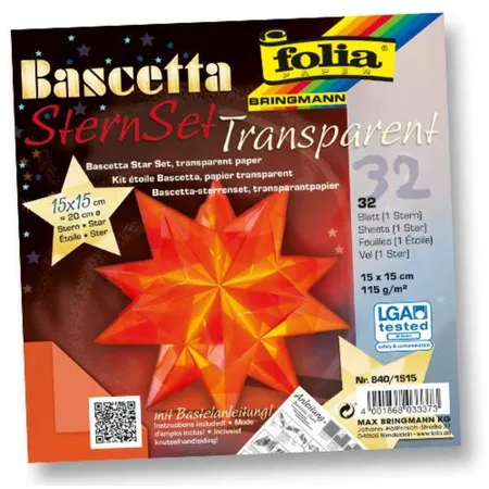 Folia Bascetta-Stern Bastelset, Transparentpapier 115g/m², orange 15 x 15cm