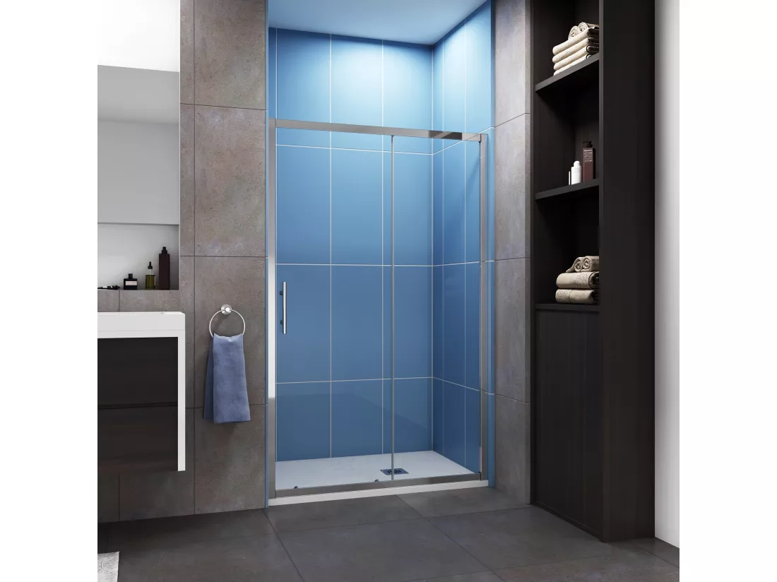 Porte de douche coulissante 100x190cm en 5mm verre trempé, porte de douche Hauteur 190cm - 2 volets