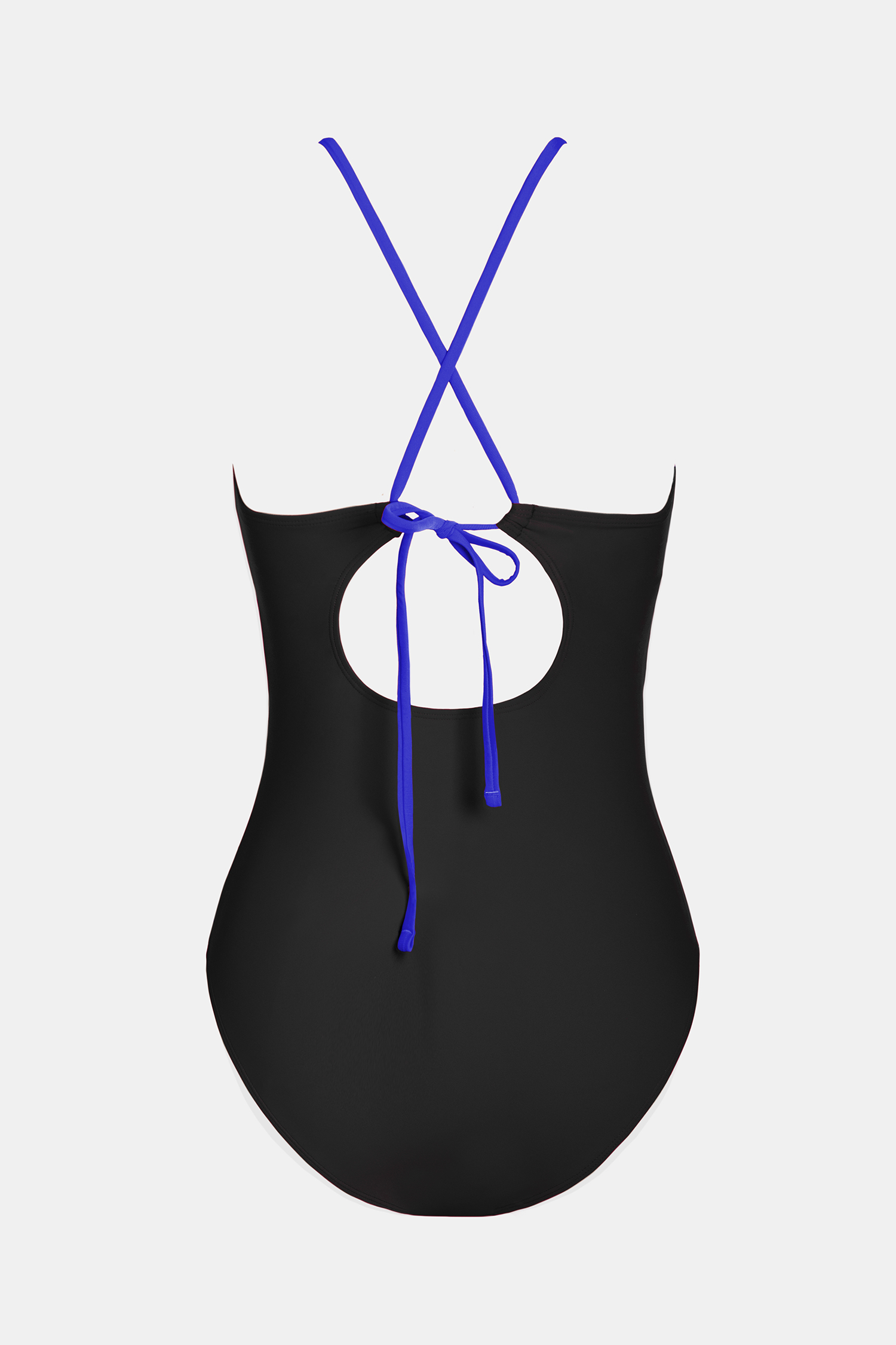 Maillot de bain une pièce à col haut découpé bleu et noir