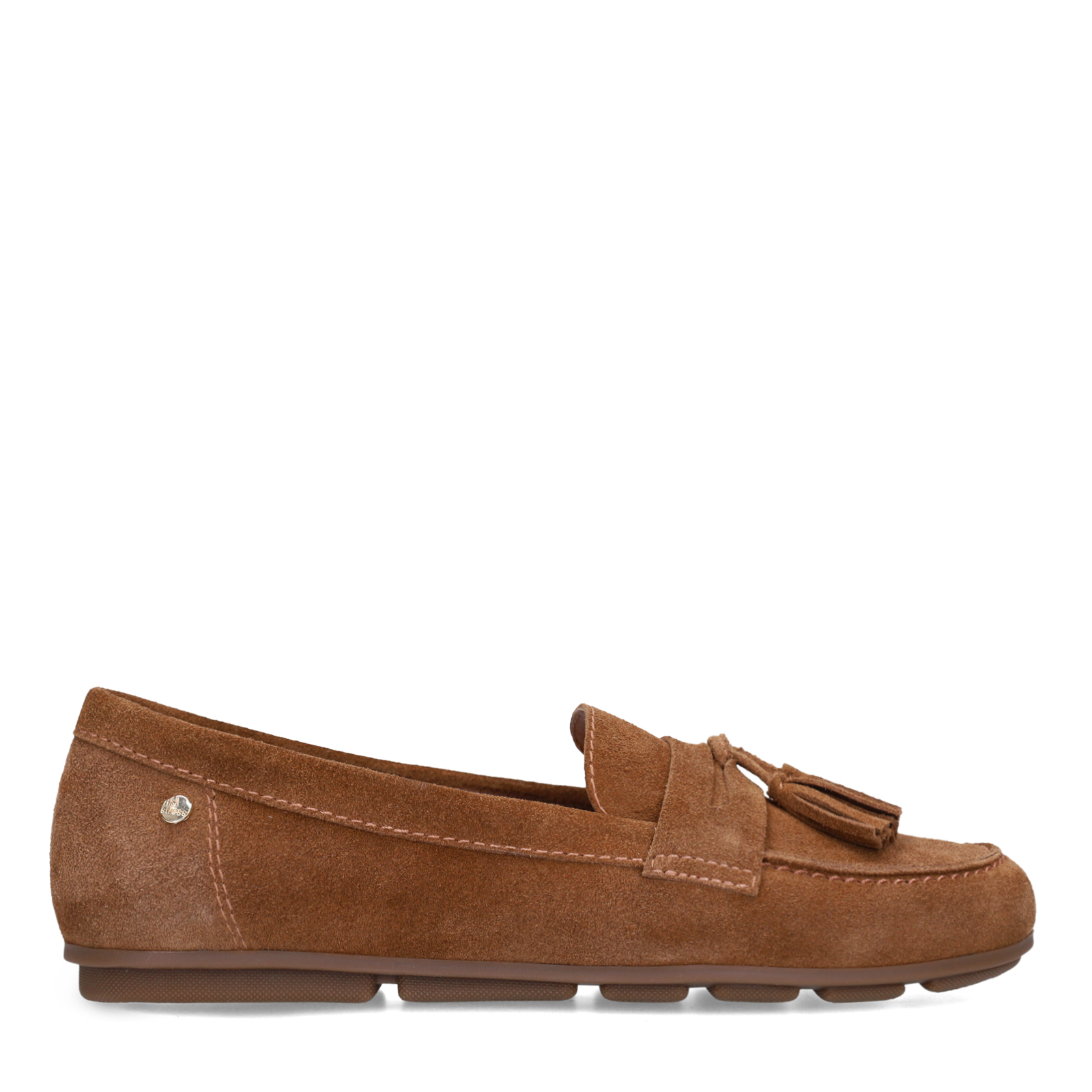 Bruine suède loafers met franjes
