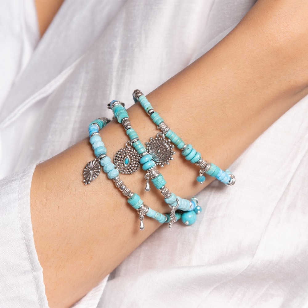 Bracelet triple rang Positano - Métal argenté, pierres fines & cristal Swarovski