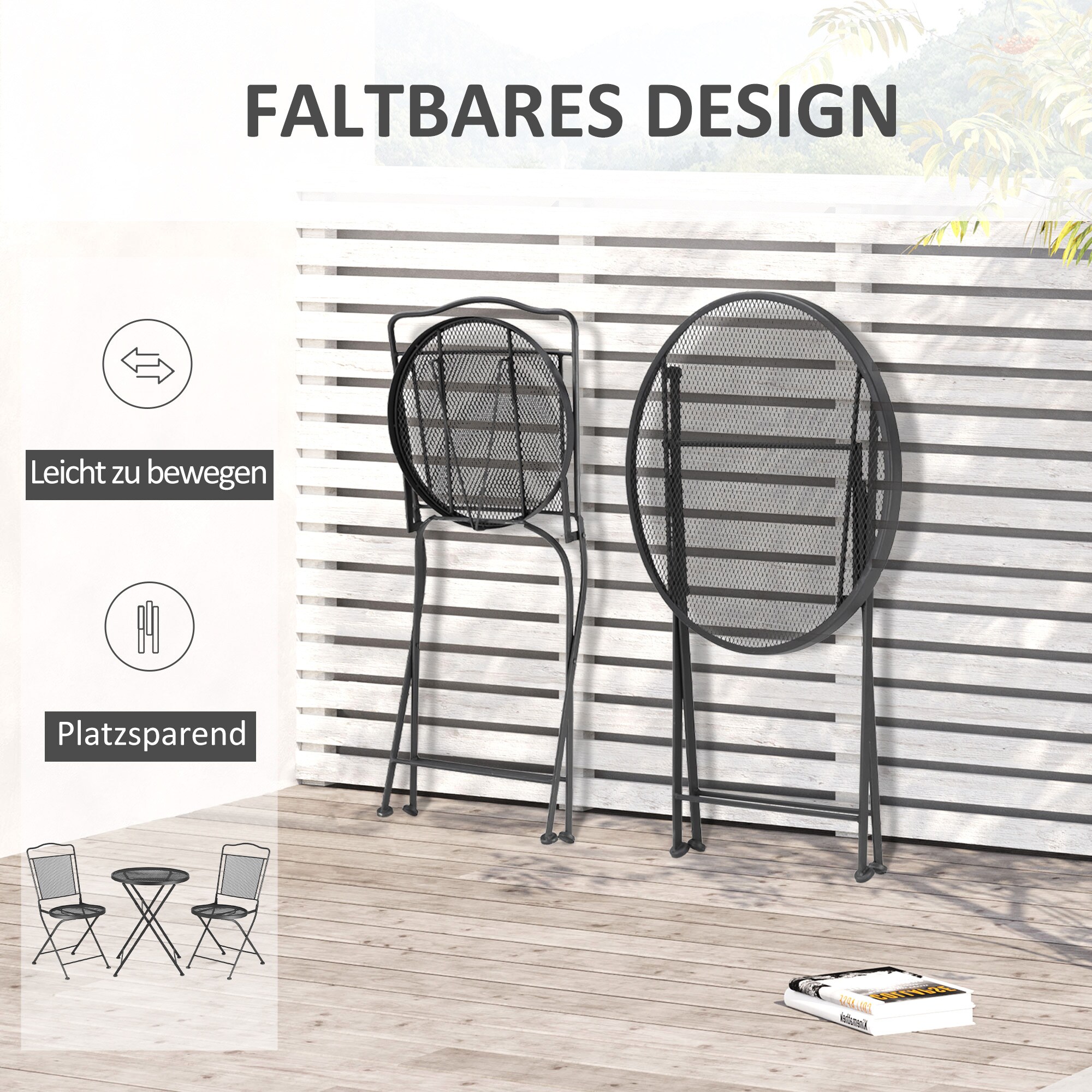 Outsunny Gartenmöbel-Set mit 2 Stühle schwarz 55,5L x 55,5B x69,5H cm