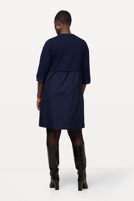 Midikleid, Lagenoptik, Taftrock, Stehkragen, 3/4-Arm