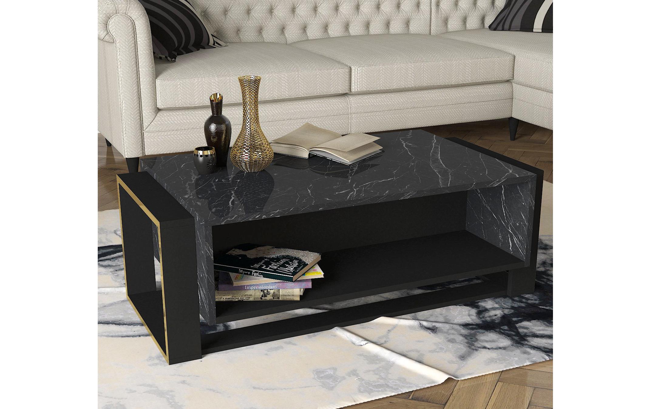 Couchtisch Bianco 106.4 x 40.4 x 60 cm, Gold/Schwarz<br>Beistelltisch