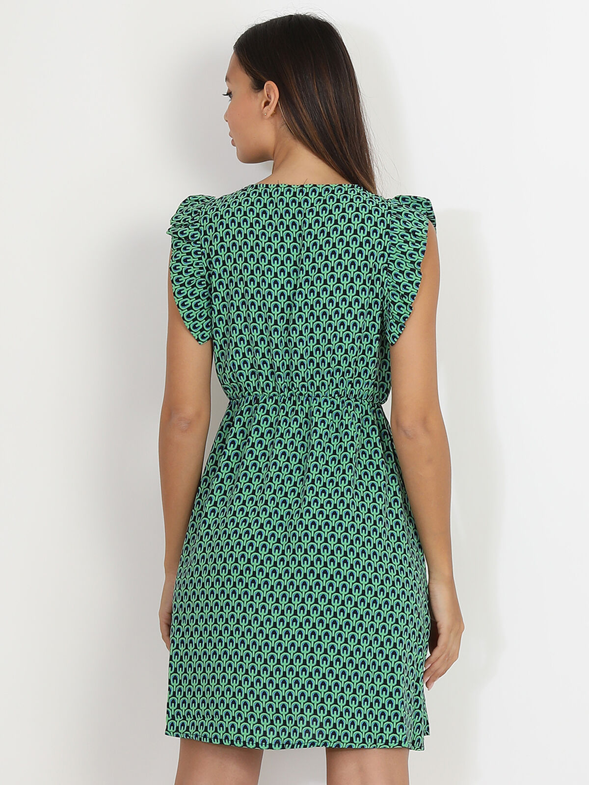Robe patineuse verte à motif graphique rétro Vert- Vert