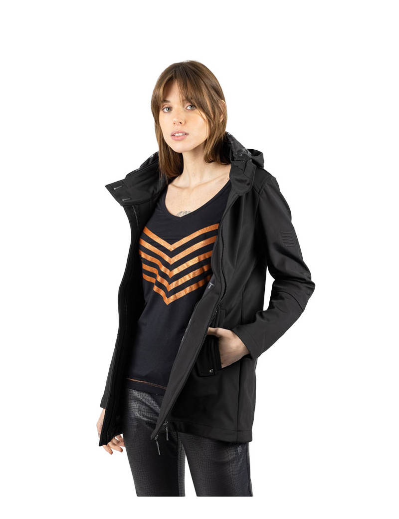 HBT BASICS - JUSTINE TOP MODAL CHEVRONS NOIR/CUIVRE