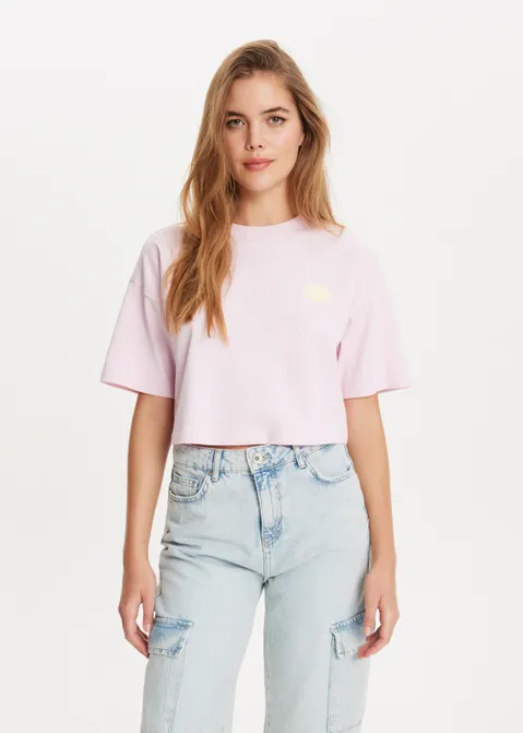 Cropped t-shirt met print roze (ROS.L)