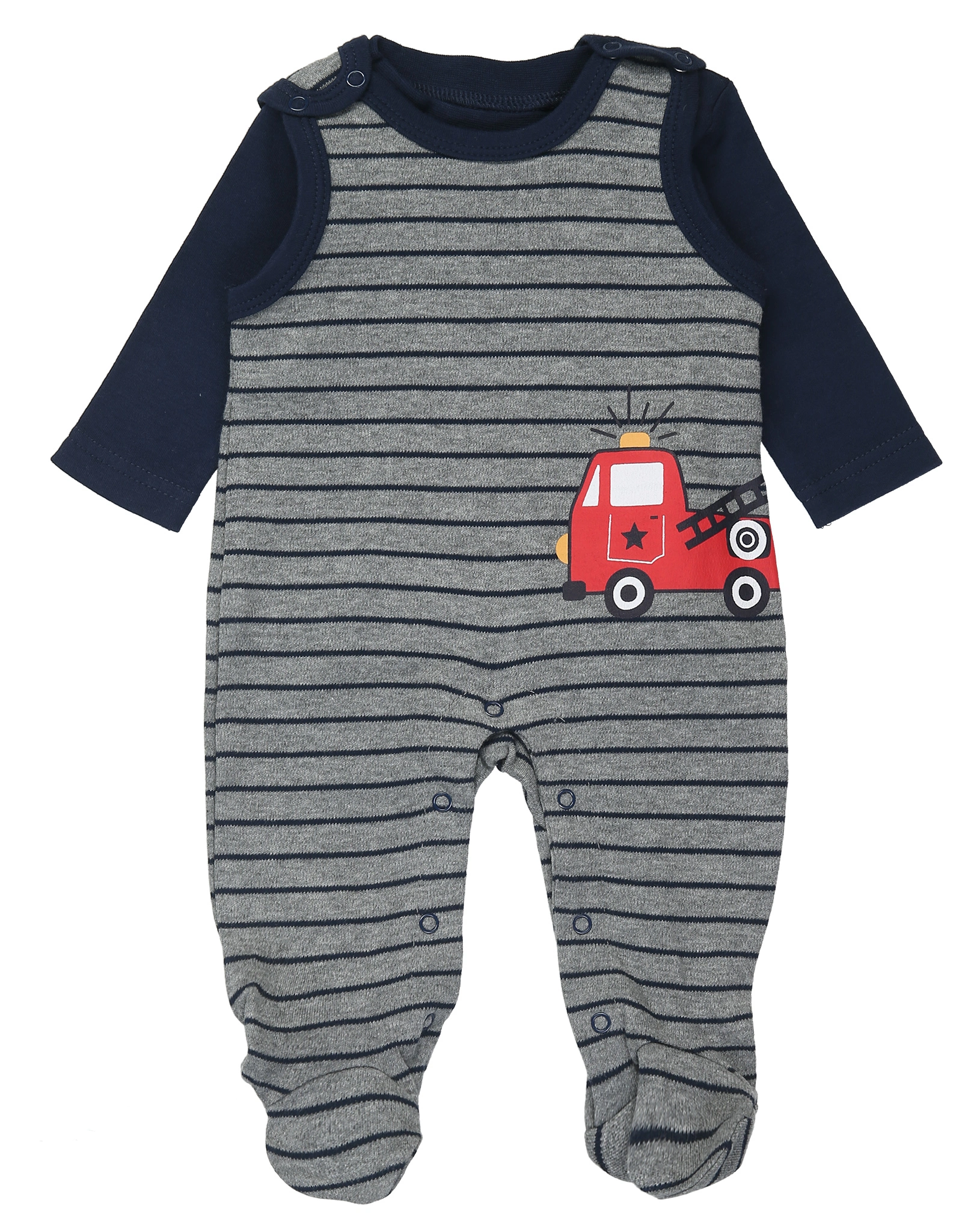 Strampler FEUERWEHRDINO mit Langarmshirt 2er-Pack in grau
