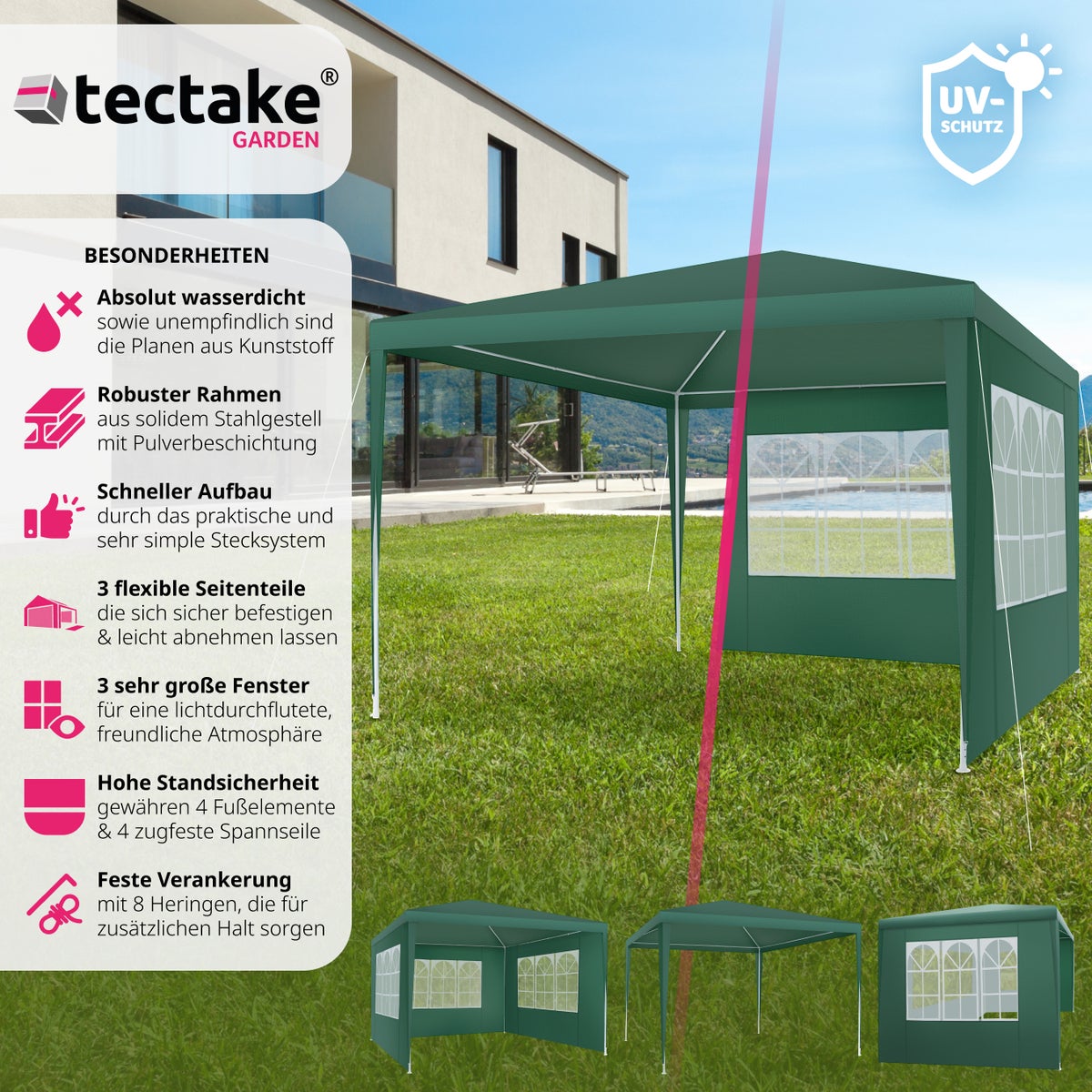 tectake Baraban 3 x 3 m paviljoen inclusief scheerlijnen en haringen