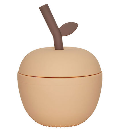 OYOY Becher m. Strohhalme - Apfel - Silikon - Peach