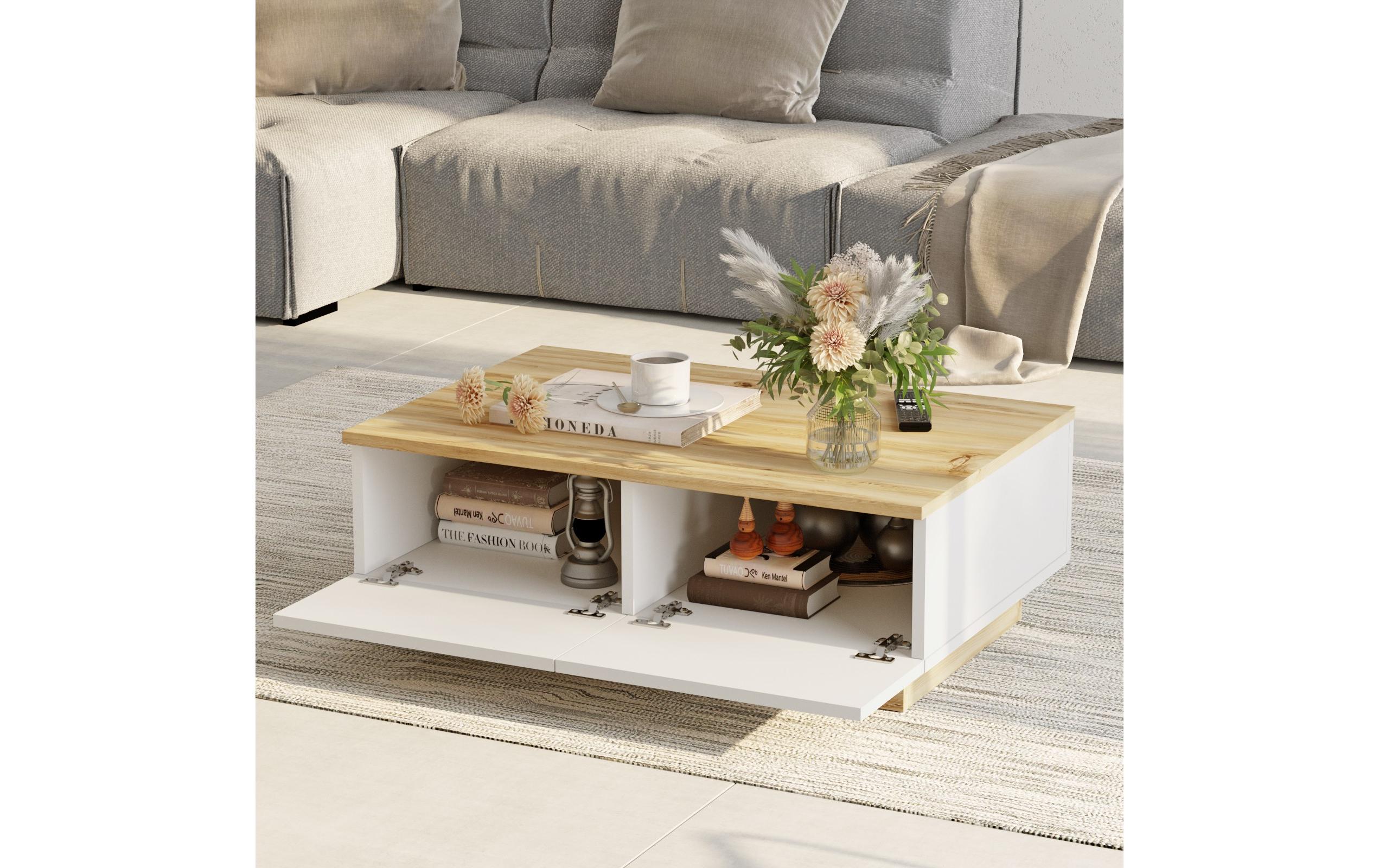 Couchtisch 90 x 31.6 x 60 cm, Nature/Weiss<br>Beistelltisch