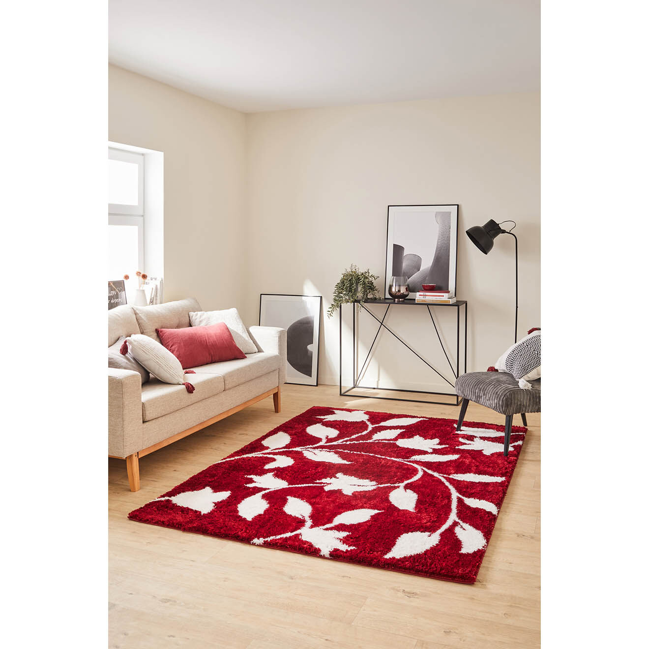 Nazar Rugs Tapis Shaggy doux Oslo 637 rouge - 200x290 cm
