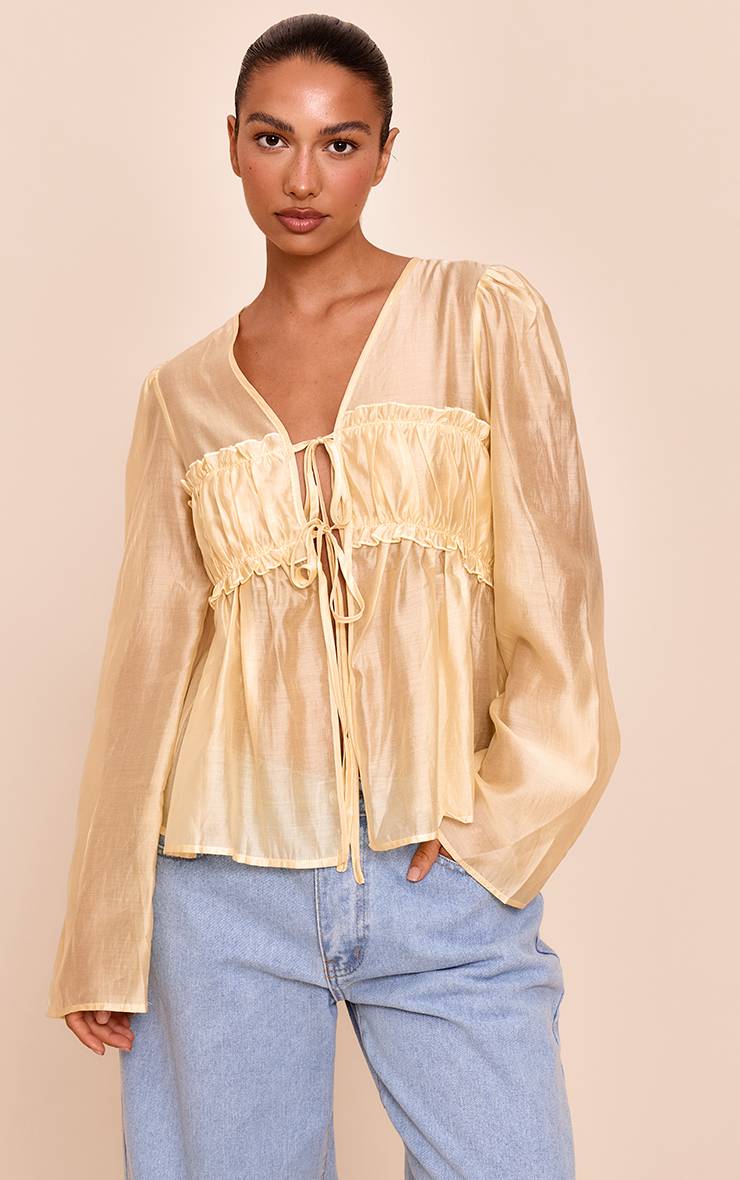 Butter Yellow Blouse En Mousseline À Nœud Devant Et Détails Froncés