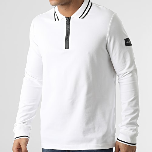 Polo Manches Longues Mix Media Technical 8065 Blanc