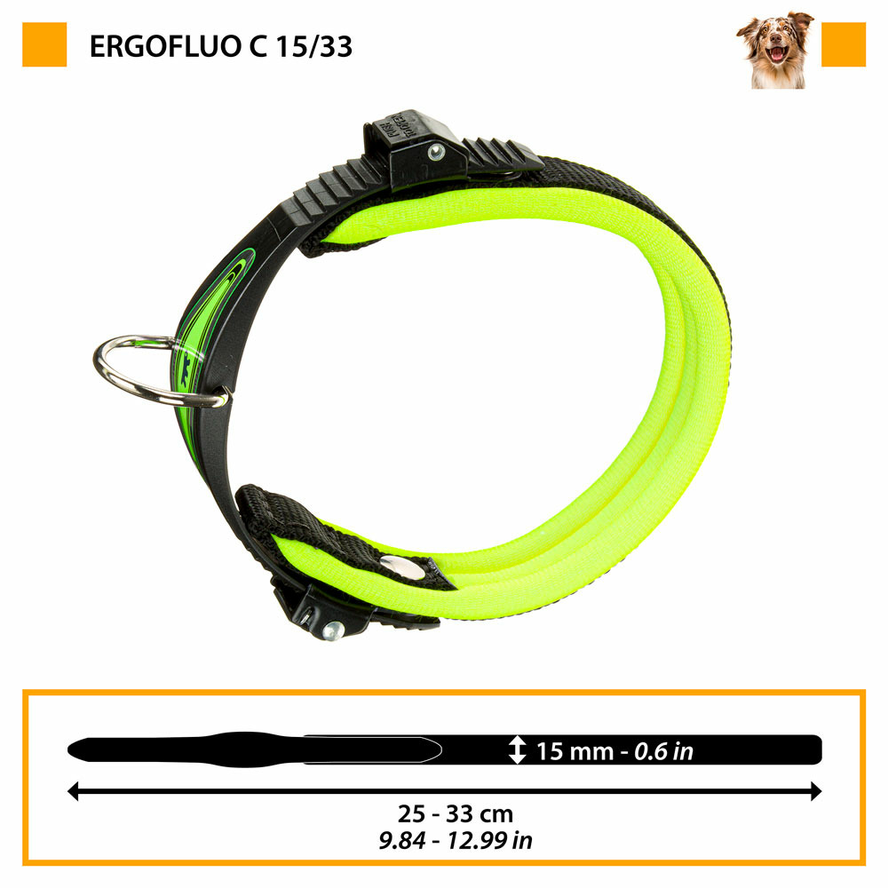 Collier ergonomique pour chiens ergofluo c15/33 avec rembourrage et fermeture à micro-régulation