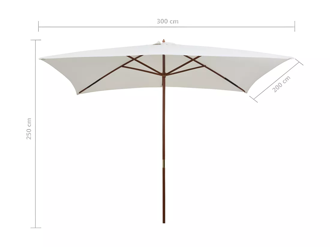 Parasol avec poteau en bois 200 x 300 cm Blanc crème