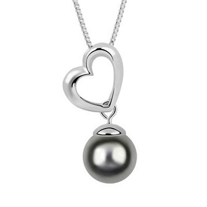 Collier Coeur Perle Noire et Plaqué Rhodium