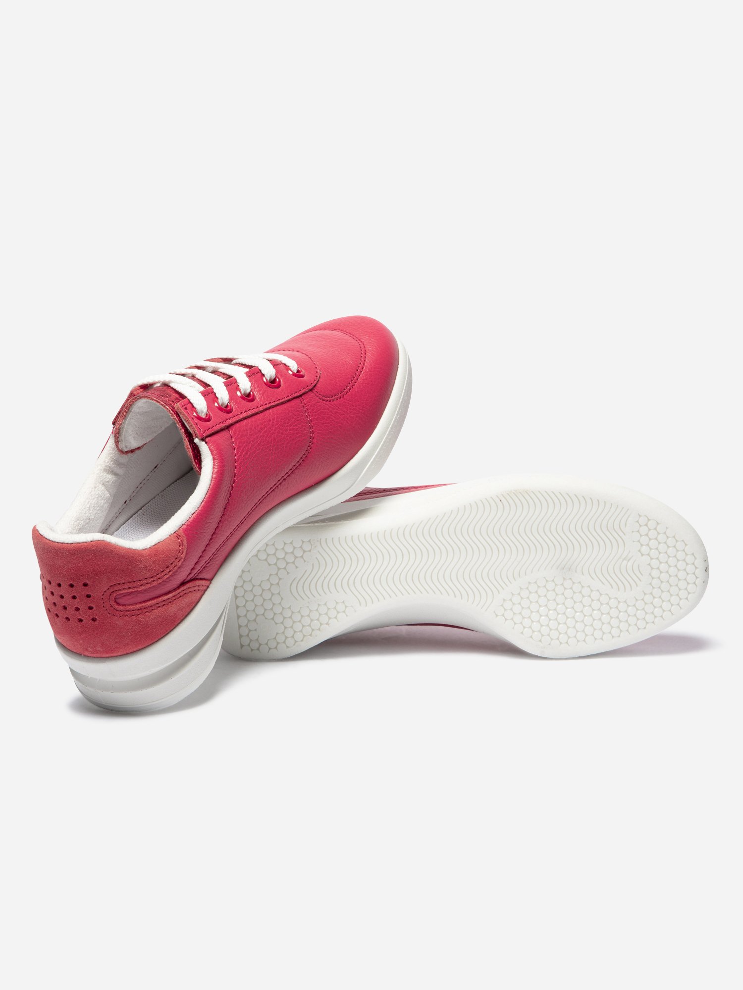 Baskets Femme Fabriquées en France Dessus Cuir Rouge Framboise