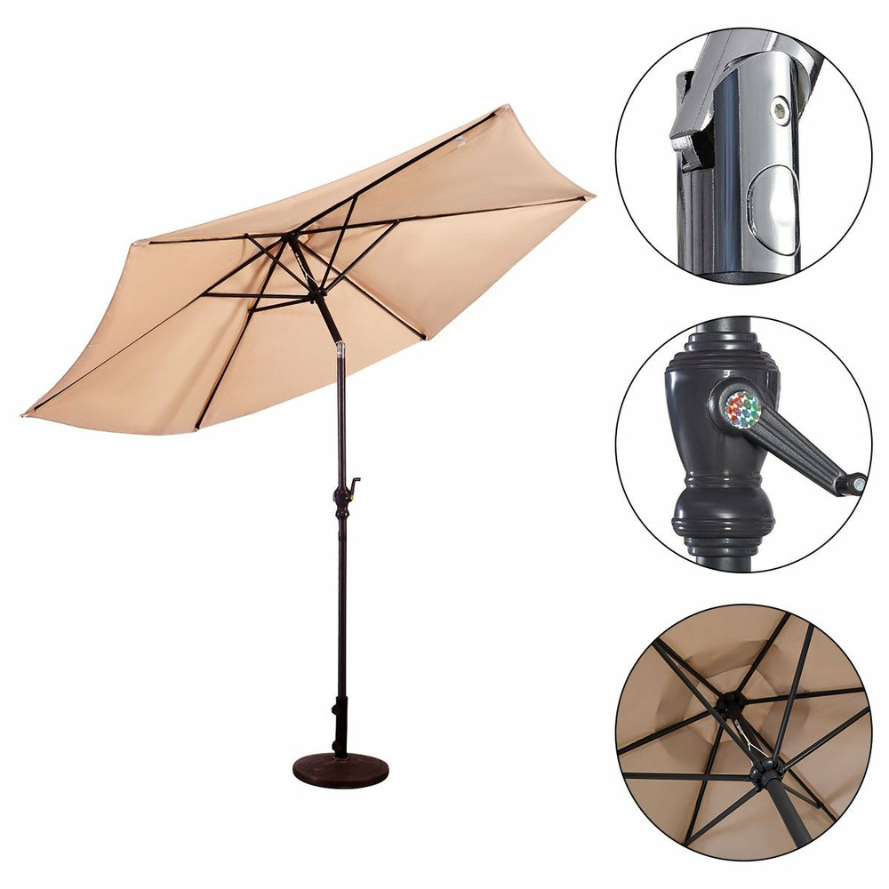 Parasol inclinable diamètre 3 m en acier patio terrasse balcon jardin beige