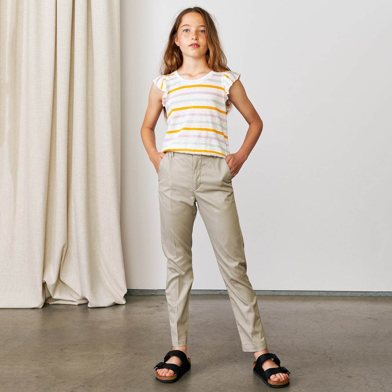 Bellerose Pantalon slim Pearl en Coton mélangé beige grisé